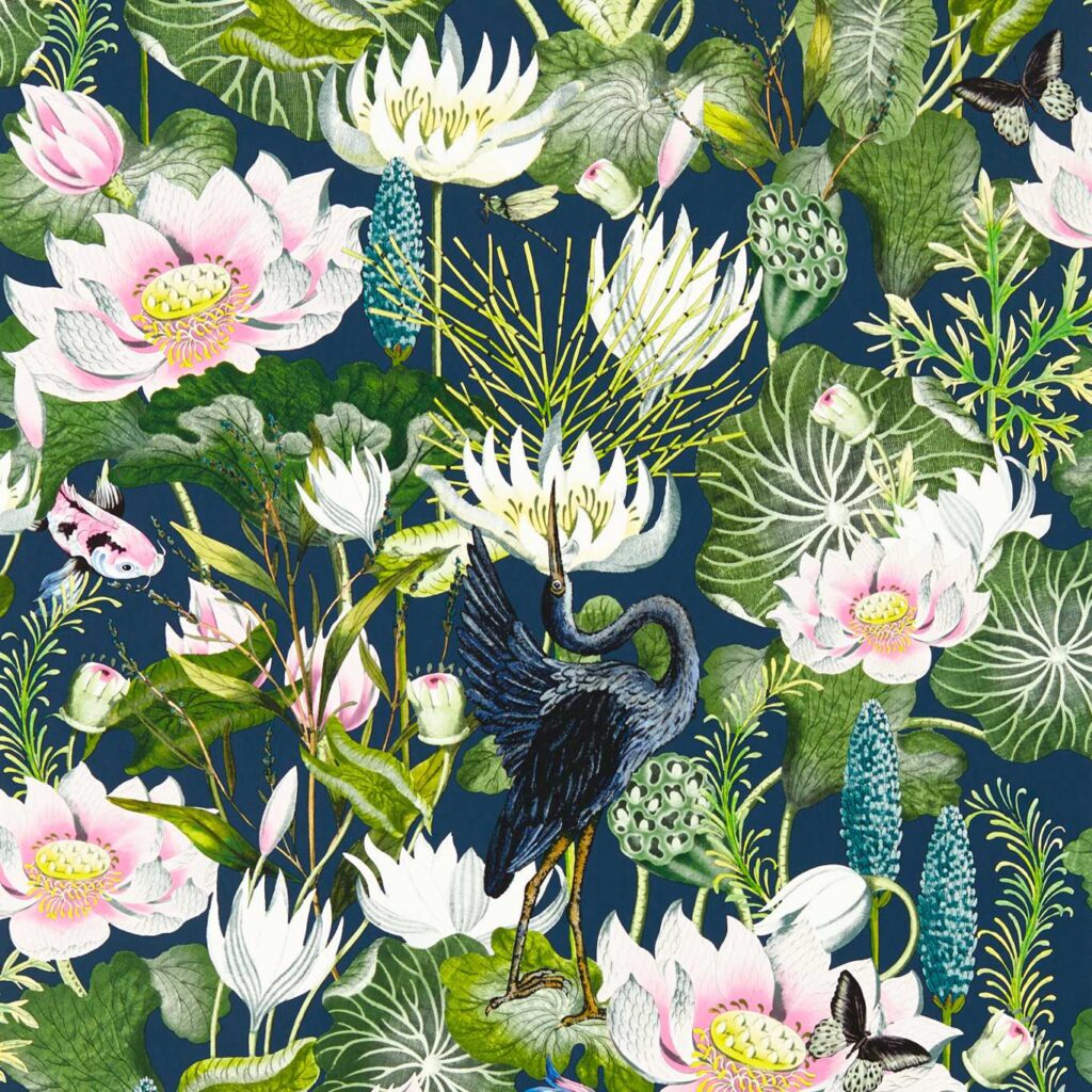 Midnight Waterlily Wallpaper by Clarke & Clarke