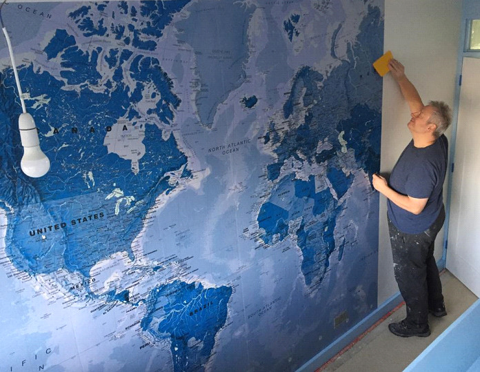 Lammas Master Decorators World map mural for children’s cabin room, Folkestone, Kent